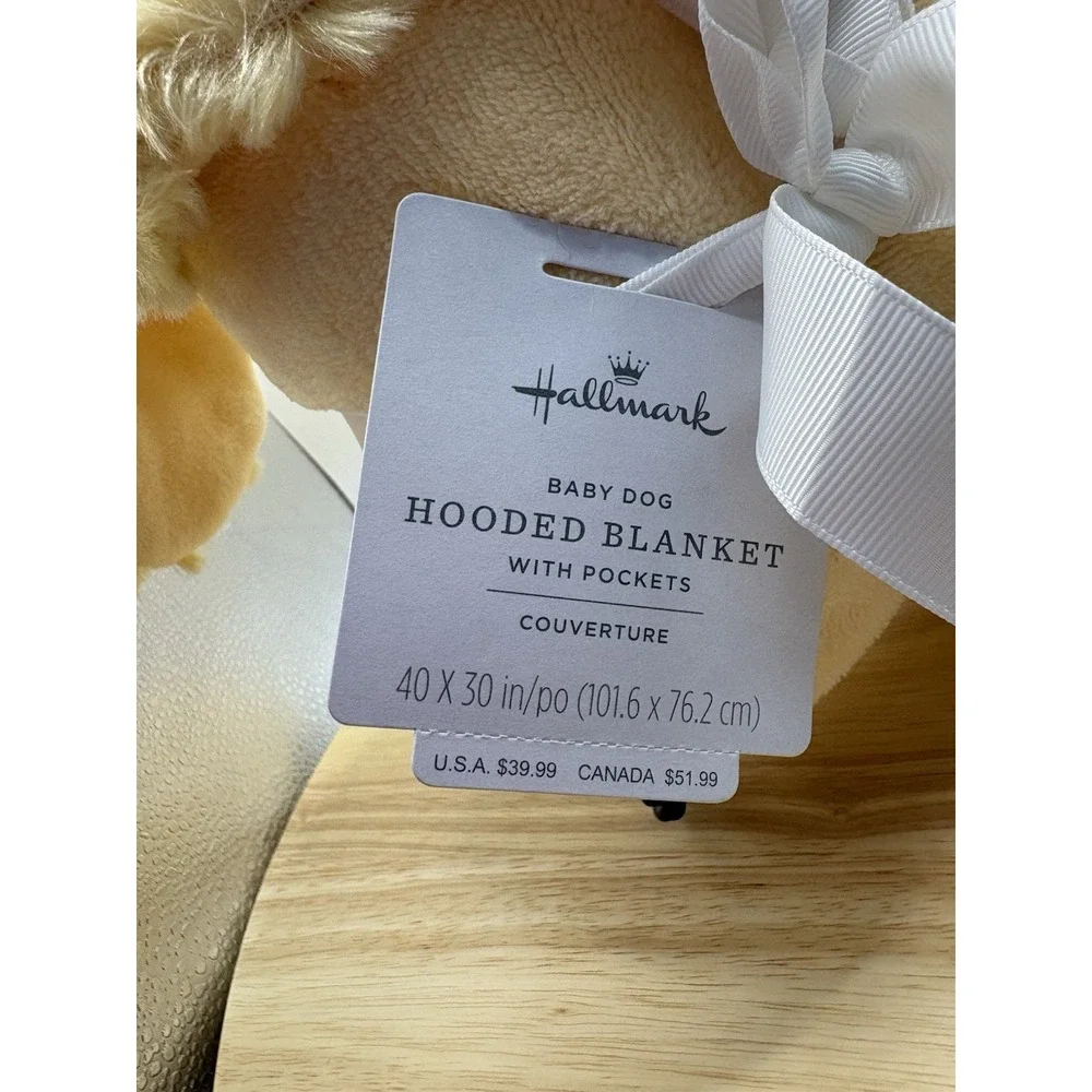 Hallmark Baby Dog Hooded Blanket with Pockets Beige 40x30 KAM2031Y NWT